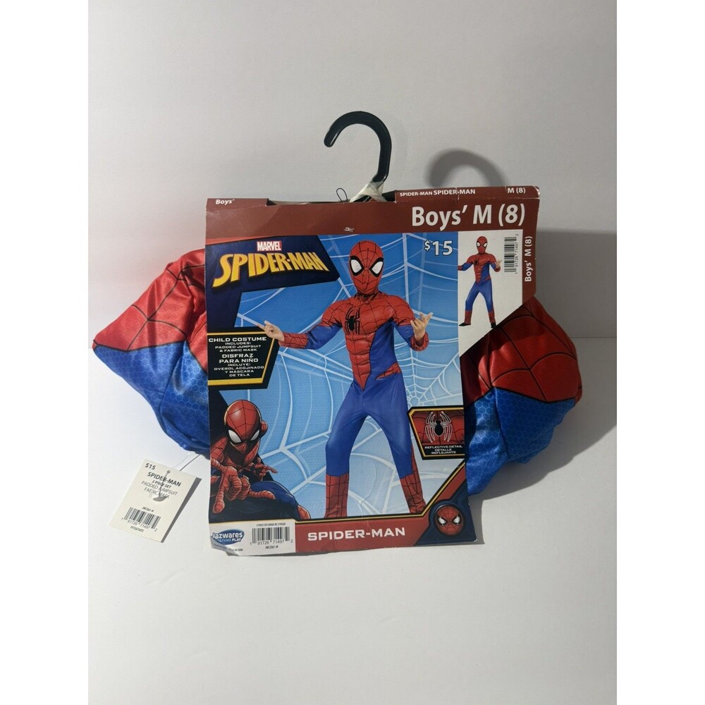 Spiderman Kids Muscle Chest Halloween Costume Jumpsuit Mask  Boys Sz M (8) NWT